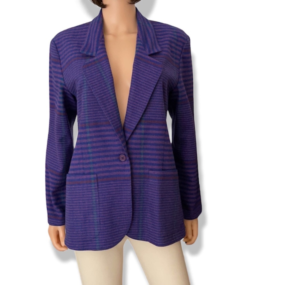 NWOT Vintage Smith & Jones Wool Blazer | Purple Green Striped Tailored Jacket